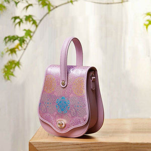 Brocade Jacquard Purple Floral Designer Saddle Bag - SinoCultural -- P1206260402LP-2