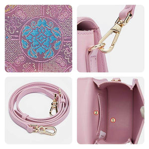Brocade Jacquard Purple Floral Designer Saddle Bag - SinoCultural -- P1206260402LP-2