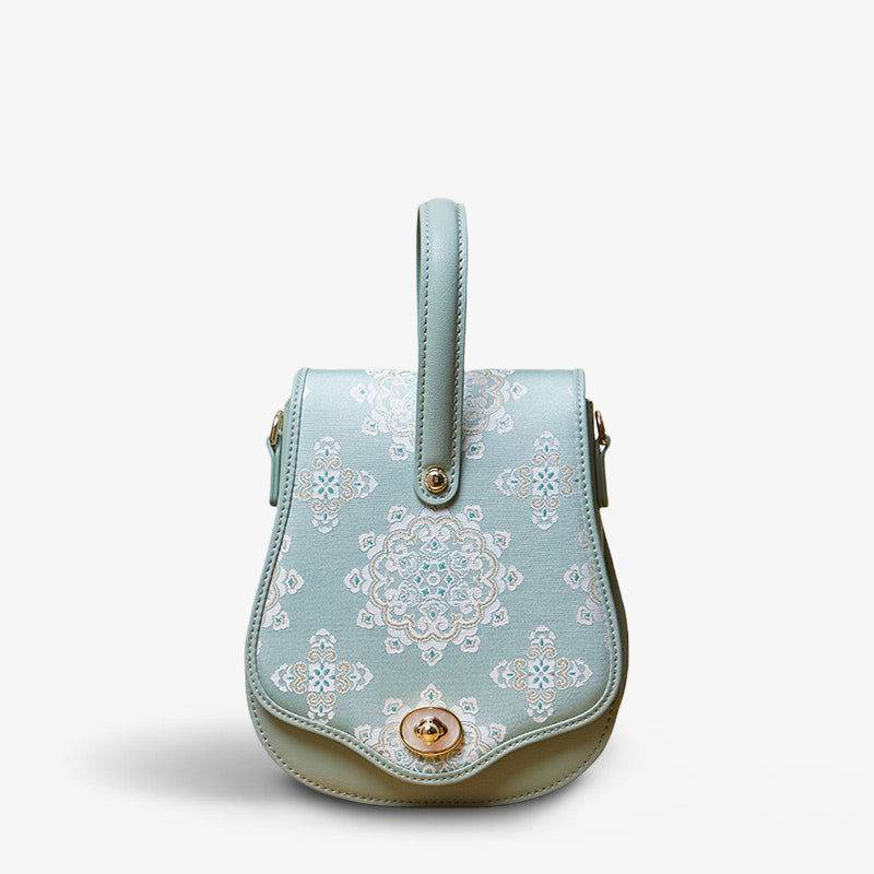 Brocade Jacquard Green Floral Designer Saddle Bag - SinoCultural -- P1206260402LG-1