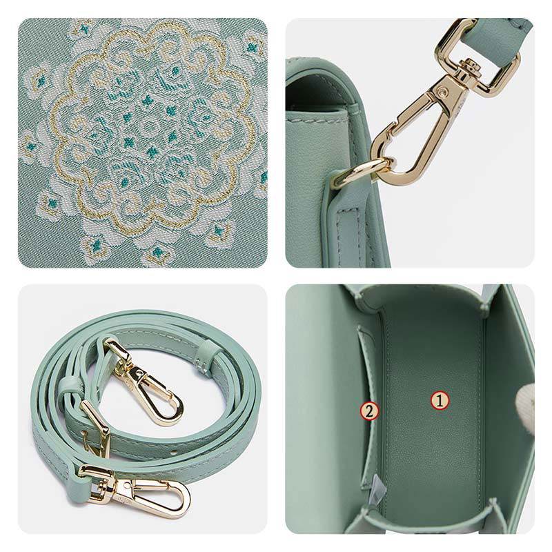 Brocade Jacquard Green Floral Designer Saddle Bag - SinoCultural -- P1206260402LG-1