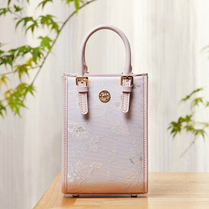 Brocade Jacquard Mulberry Silk Pink Women Floral Handbag - SinoCultural -- P12063904