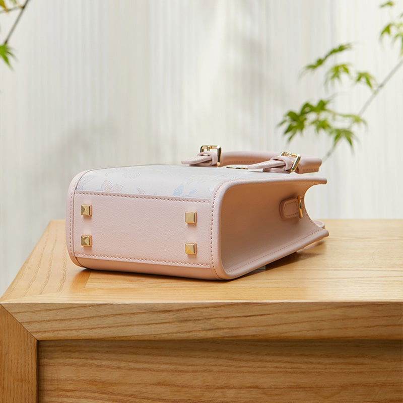 Brocade Jacquard Mulberry Silk Pink Women Floral Handbag - SinoCultural -- P12063904