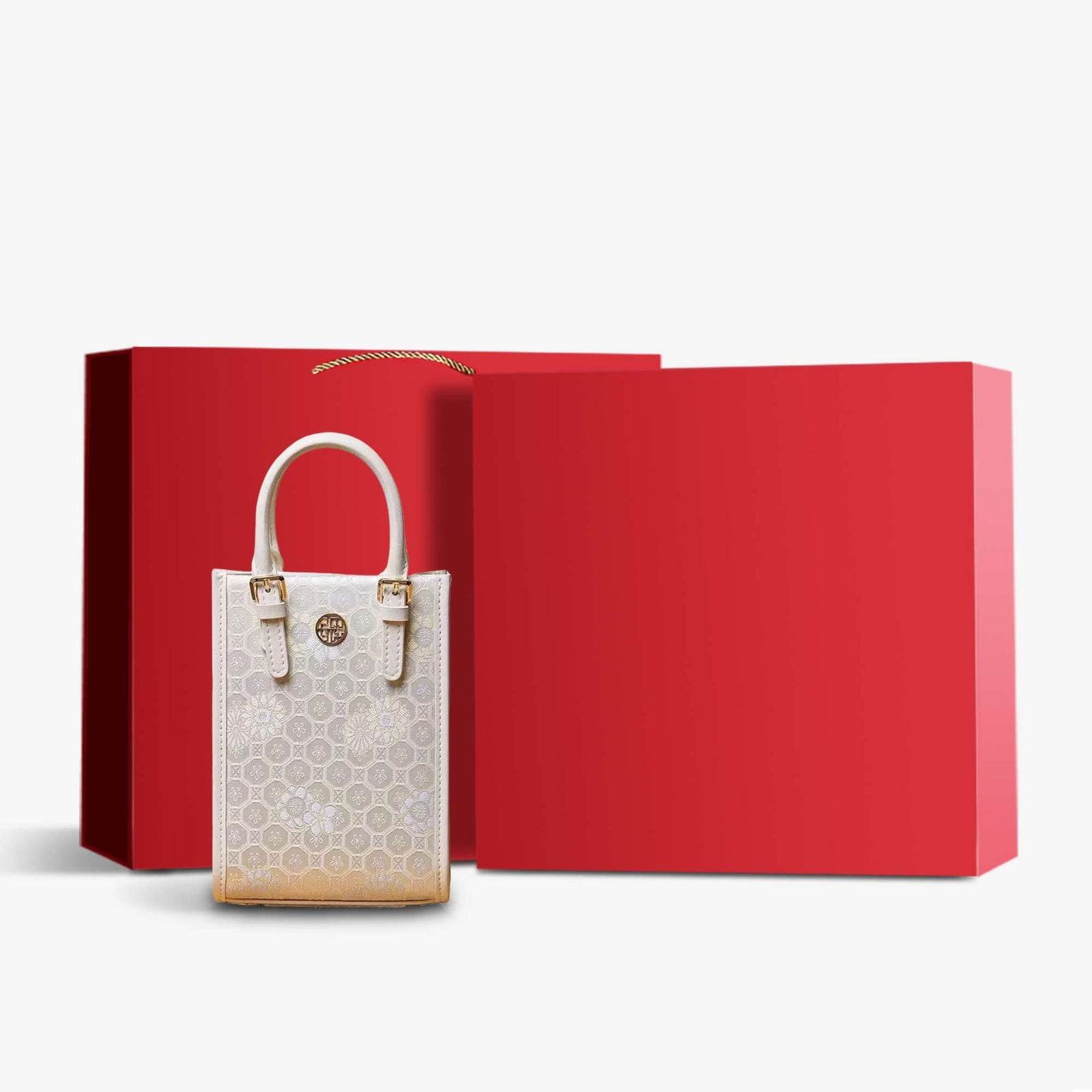 Brocade Jacquard Mulberry Silk Pink Women Floral Handbag - SinoCultural -- P12063904