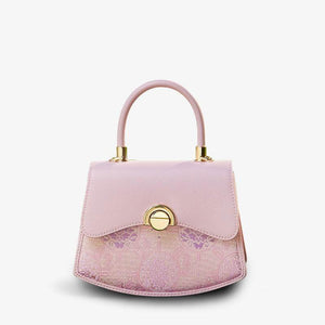 Brocade Mulberry Silk Bag Powder Pink Floral Designer Handbag - SinoCultural -- P12049004P-2