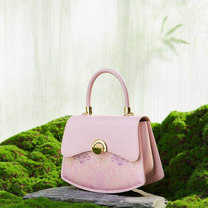 Brocade Mulberry Silk Bag Powder Pink Floral Designer Handbag - SinoCultural -- P12049004P-2