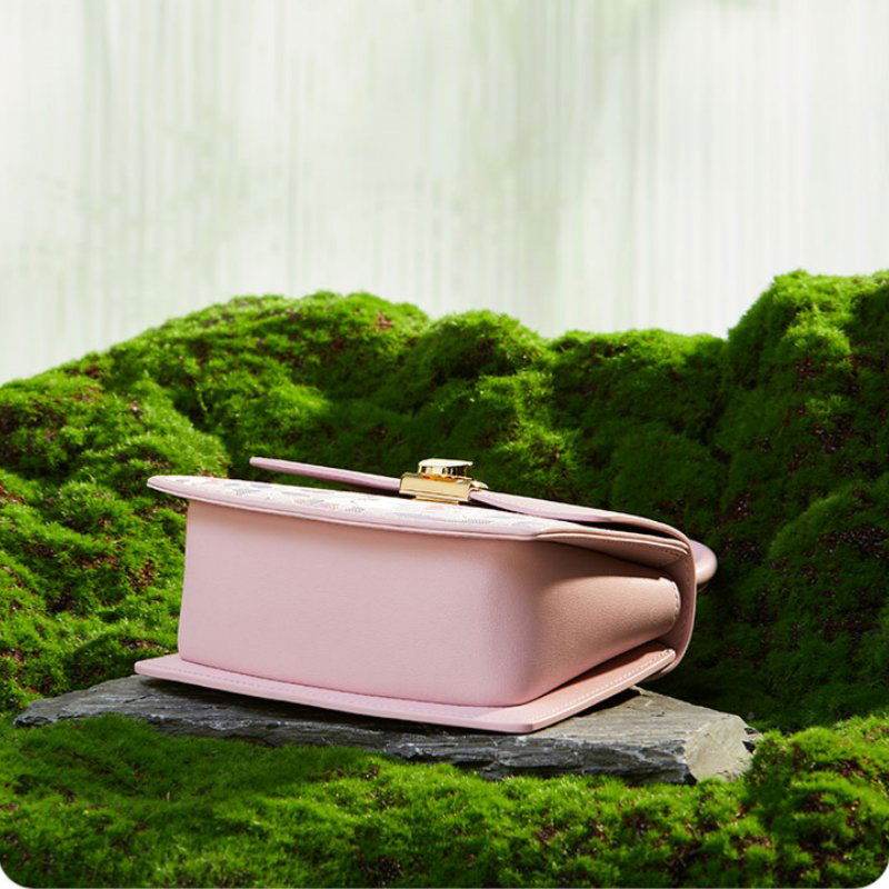 Brocade Mulberry Silk Bag Powder Pink Floral Designer Handbag - SinoCultural -- P12049004P-2
