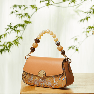 Brocade Mulberry Silk Brown Chain Mini Women Clutch Handbag - SinoCultural -- P22028104BN-1