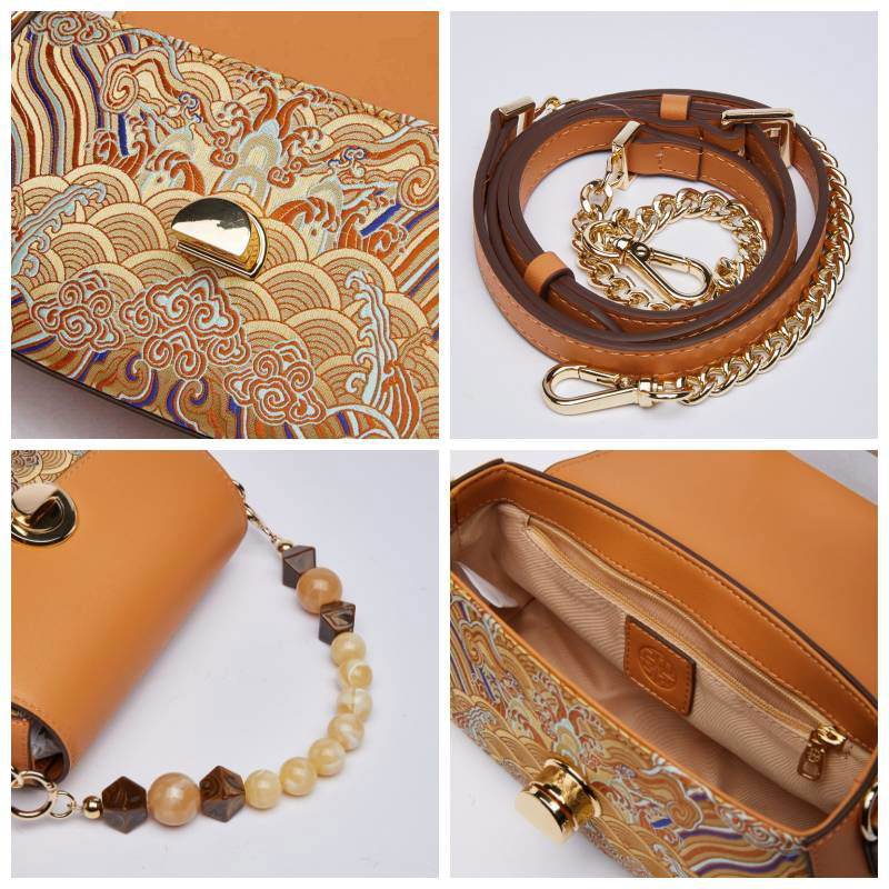 Brocade Mulberry Silk Brown Chain Mini Women Clutch Handbag - SinoCultural -- P22028104BN-1