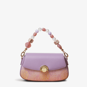 Brocade Mulberry Silk Chain Bag Purple Floral Handbag - SinoCultural -- P22028104P