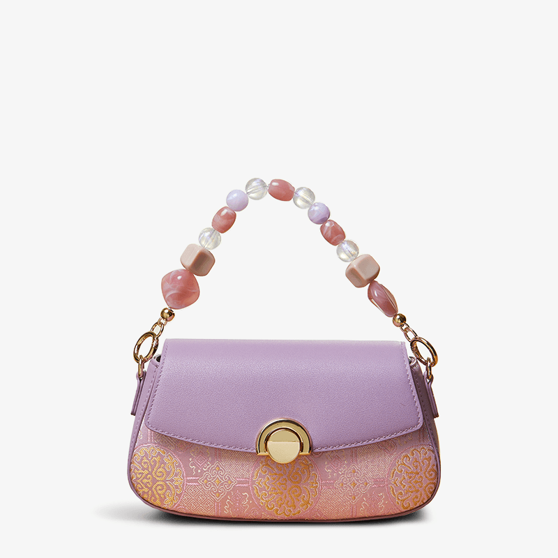 Brocade Mulberry Silk Chain Bag Purple Floral Handbag - SinoCultural -- P22028104P