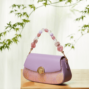 Brocade Mulberry Silk Chain Bag Purple Floral Handbag - SinoCultural -- P22028104P