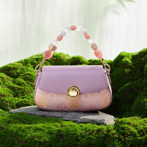 Brocade Mulberry Silk Chain Bag Purple Floral Handbag - SinoCultural -- P22028104P
