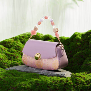Brocade Mulberry Silk Chain Bag Purple Floral Handbag - SinoCultural -- P22028104P