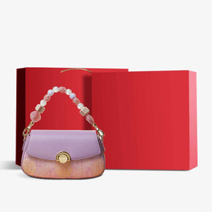 Brocade Mulberry Silk Chain Bag Purple Floral Handbag - SinoCultural -- P22028104P