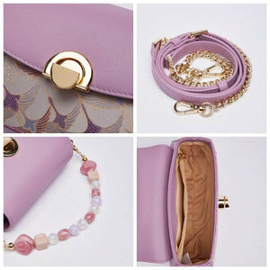 Brocade Jacquard Mulberry Silk Purple Chain Handbag - SinoCultural -- P22028102