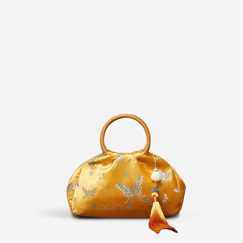 Brocade Chinese Style Bag Butterfly Women Luxury Yellow Handbag - SinoCultural -- P27061604-1