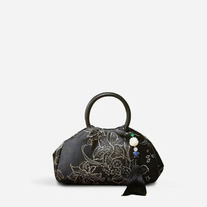 Brocade Chinese Style Bag Black Floral Handbag - SinoCultural -- P27061604-3