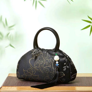Brocade Chinese Style Bag Black Floral Handbag - SinoCultural -- P27061604-3