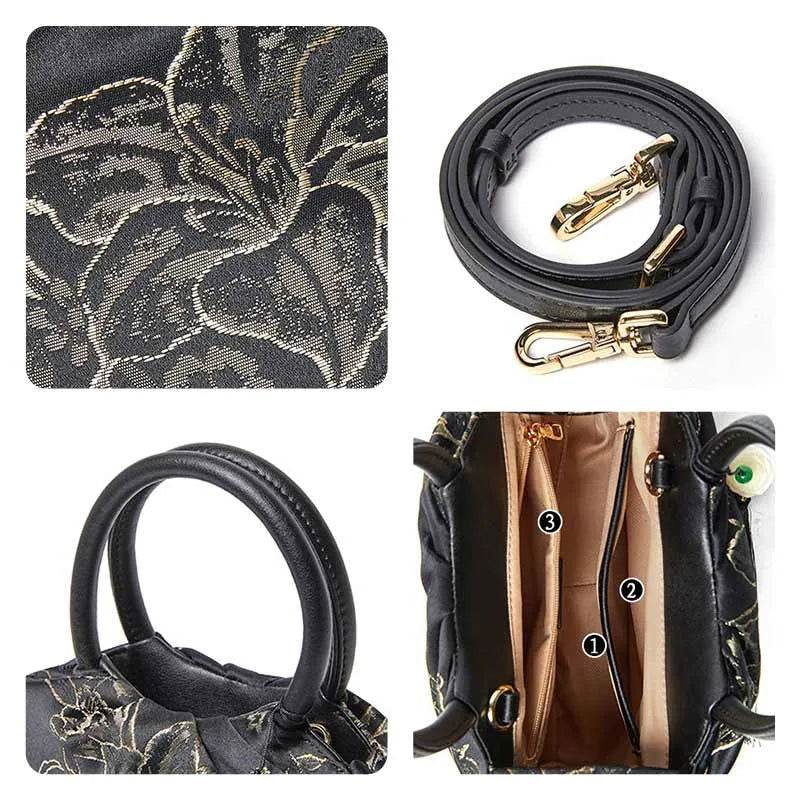 Brocade Chinese Style Bag Black Floral Handbag - SinoCultural -- P27061604-3