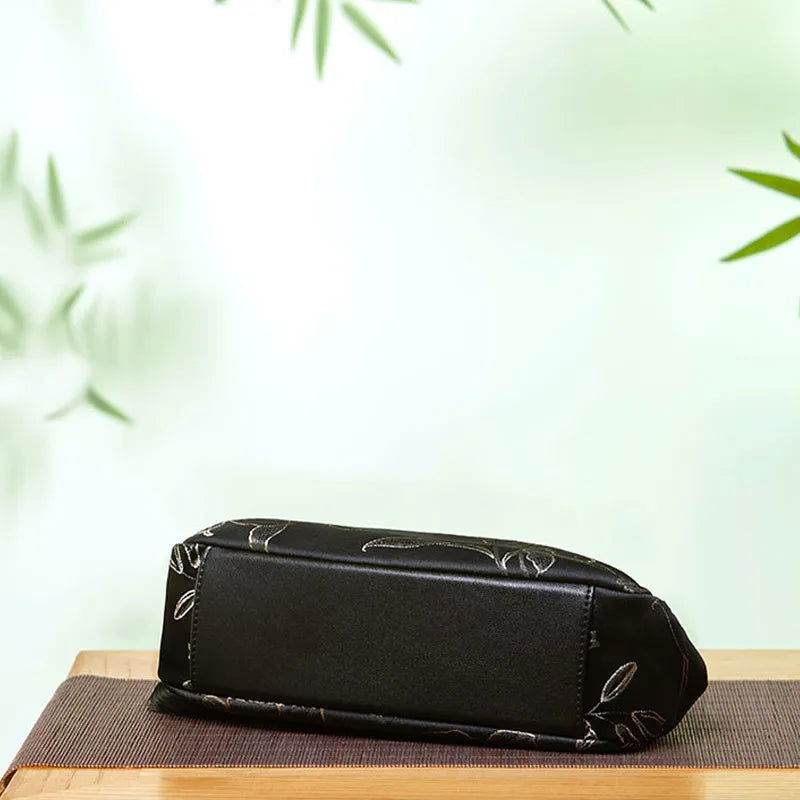 Brocade Chinese Style Bag Black Floral Handbag - SinoCultural -- P27061604-3
