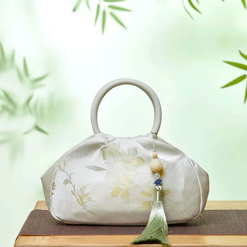 Brocade Chinese Style Bag Floral Green Handbag - SinoCultural -- P27061604-4