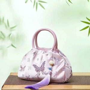 Brocade New Chinese Style Bag Pink Butterfly Handbag - SinoCultural -- P27061604-5