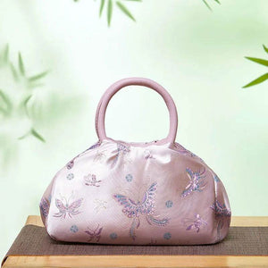 Brocade New Chinese Style Bag Pink Butterfly Handbag - SinoCultural -- P27061604-5