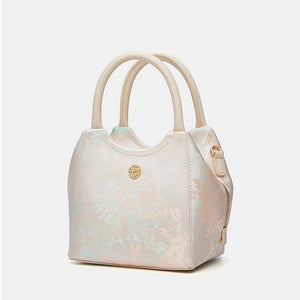 Brocade Silk Cute Pink Floral Bucket Bag Designer Handbag - SinoCultural -- P17020204