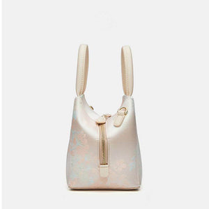 Brocade Silk Cute Pink Floral Bucket Bag Designer Handbag - SinoCultural -- P17020204