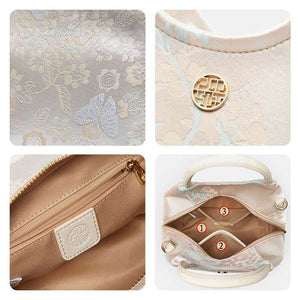 Brocade Silk Pink Butterfly Bucket Bag Designer Handbag - SinoCultural -- P17020204-2