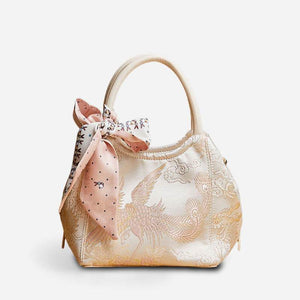 Brocade Jacquard Silk Powder Pink Phoenix Bucket Bag - SinoCultural -- P17020204-4