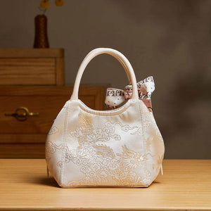 Brocade Jacquard Silk Powder Pink Phoenix Bucket Bag - SinoCultural -- P17020204-4