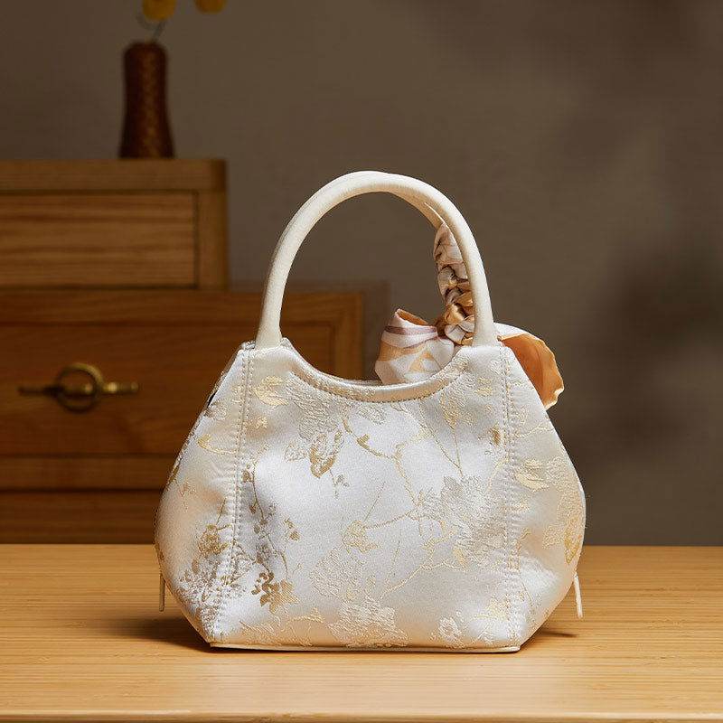 Brocade Silk Cute Bucket Bag Fenghuang Pattern Handbag - SinoCultural -- P17020204-5