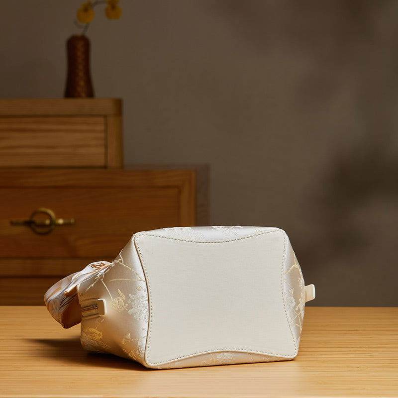 Brocade Silk Cute Bucket Bag Fenghuang Pattern Handbag - SinoCultural -- P17020204-5