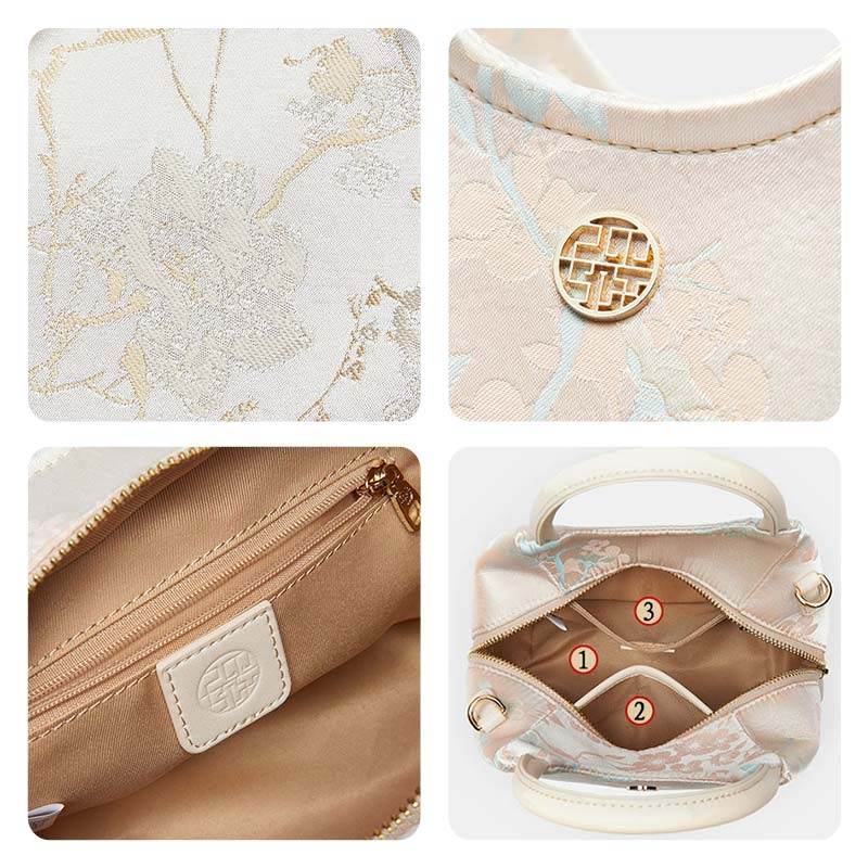Brocade Silk Cute Bucket Bag Fenghuang Pattern Handbag - SinoCultural -- P17020204-5