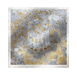Mulberry Silk 14 Momme Square Scarf Vibrant Floral Gold 88x88 cm - SinoCultural -- CXFJ001