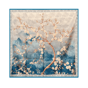 Mulberry Silk 14 Momme Square Scarf Plum Blossom 108x108 cm - SinoCultural -- CXFJ002