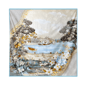 Mulberry Silk 14 Momme Square Scarf Boathouse 108x108 cm - SinoCultural -- CXFJ004