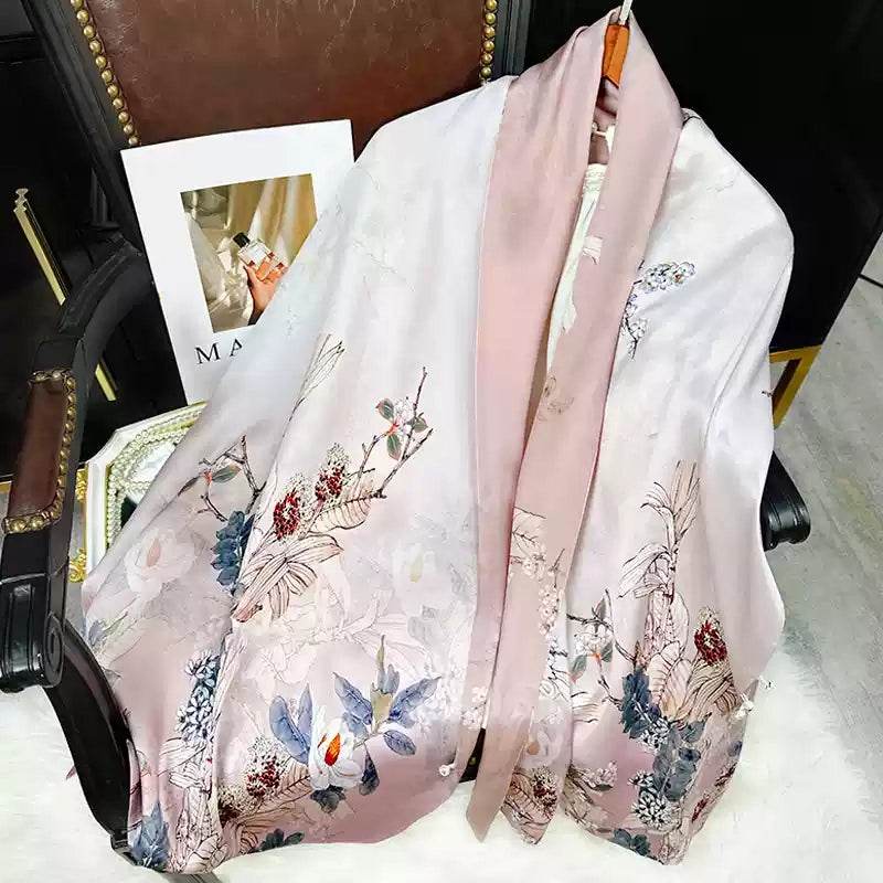 Mulberry Silk 14 Momme Scarf Double-Sided Buckle 175x53 cm - SinoCultural -- CXFJ006