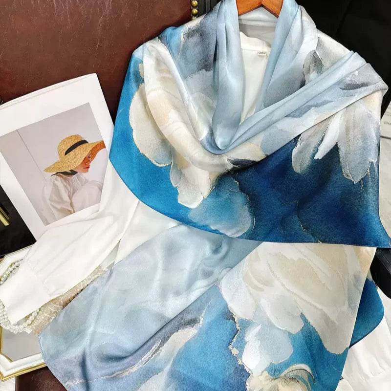 Mulberry Silk 14 Momme Silk Scarf Blue Orchid 175x53 cm - SinoCultural -- CXFJ007