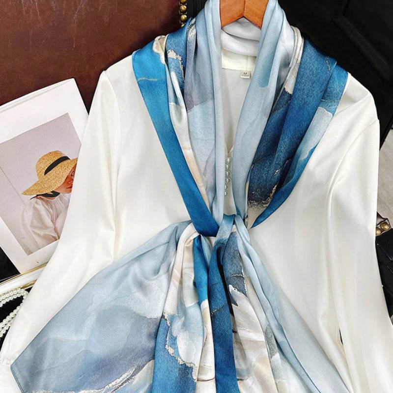 Mulberry Silk 14 Momme Silk Scarf Blue Orchid 175x53 cm - SinoCultural -- CXFJ007