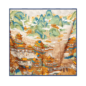 Mulberry Silk 14 Momme Square Scarf Cloud Pavilion 108x108 cm - SinoCultural -- CXFJ014
