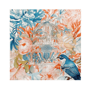 Mulberry Silk 14 Momme Square Scarf Floral and Avian 88x88 cm - SinoCultural -- CXFJ018