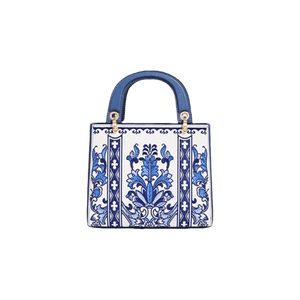 Handcrafted Embroidery Leather Handbag Blue and White Porcelain - SinoCultural -- CXXB048B