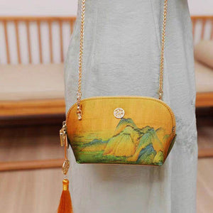 Chinese Ancient Painting Mulberry Silk Luxury Clutch Bag Wallet - SinoCultural -- P170086