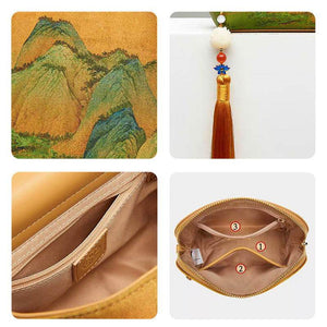 Chinese Ancient Painting Mulberry Silk Luxury Clutch Bag Wallet - SinoCultural -- P170086