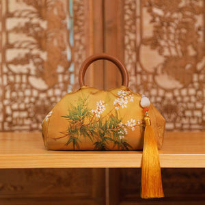 Mulberry Silk Chinese Style Yellow Bamboo Handbag - SinoCultural -- P220291-2