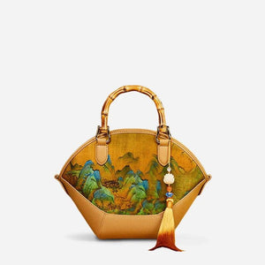 Chinese Painting Xiangyunsha Silk Tote Bag Designer Handbag - SinoCultural -- P17062305-2