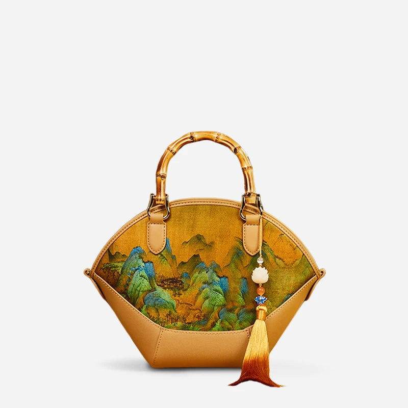 Chinese Painting Xiangyunsha Silk Tote Bag Designer Handbag - SinoCultural -- P17062305-2