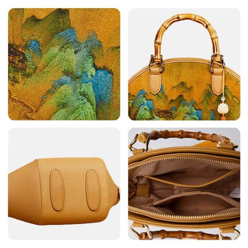 Chinese Painting Xiangyunsha Silk Tote Bag Designer Handbag - SinoCultural -- P17062305-2